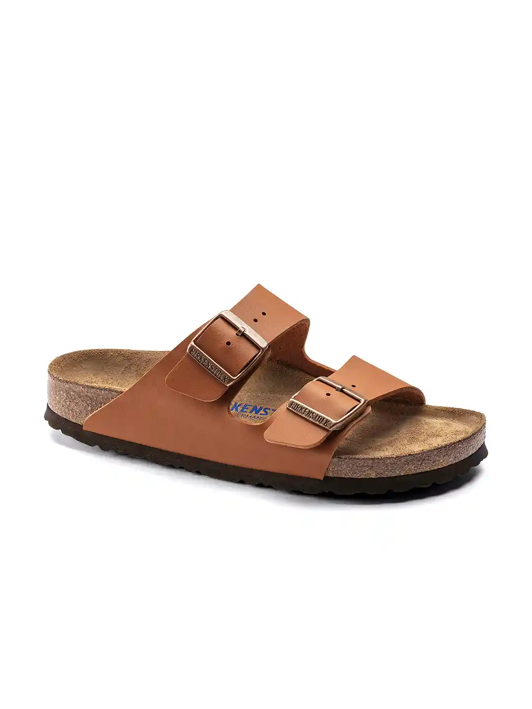 Birkenstock Arizona Soft Footbed Ginger Brown Narrow Width Birko-Flor  Two-Strap Sandals