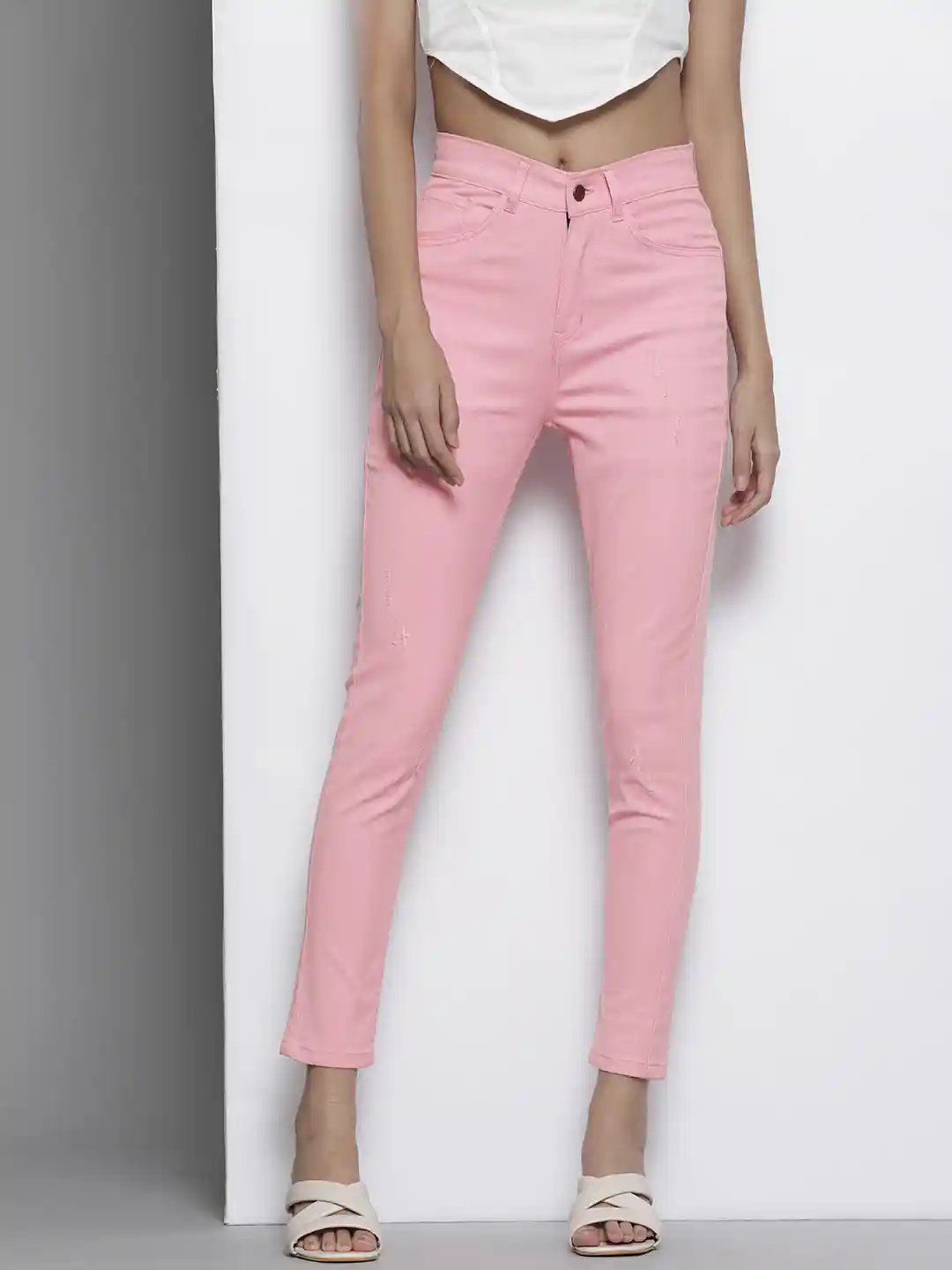 Buy SASSAFRAS Women Pink Skinny Fit High-Rise Jeans Jeans for