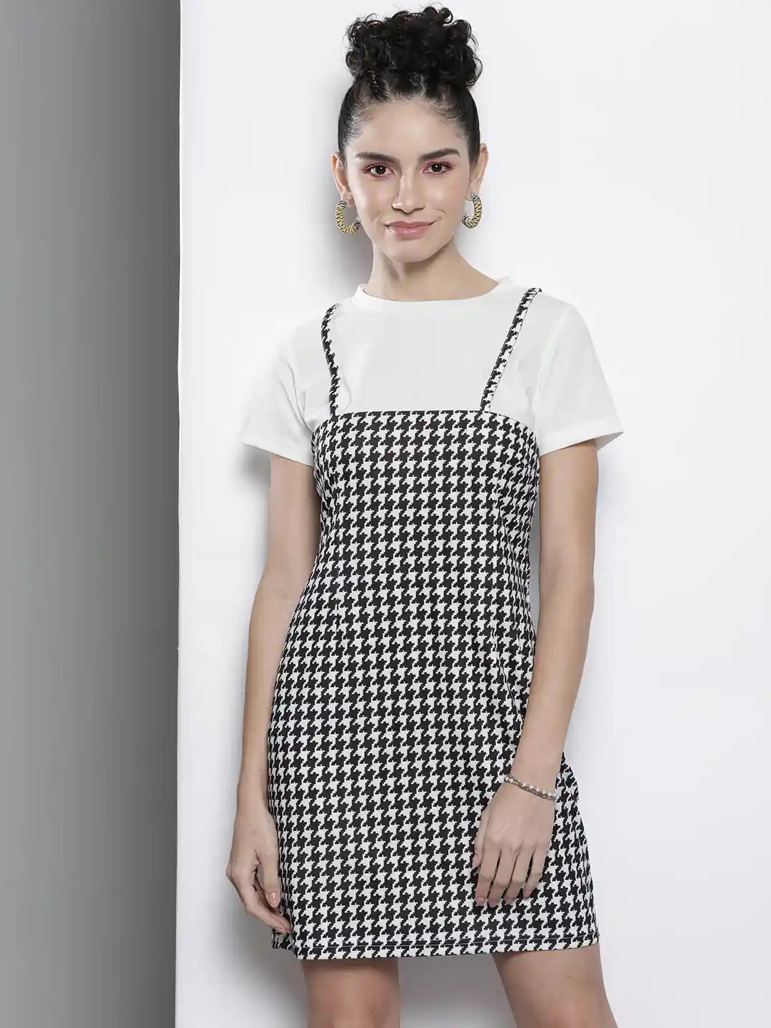 Buy SASSAFRAS White Black Mock Dungaree Dress Dresses for