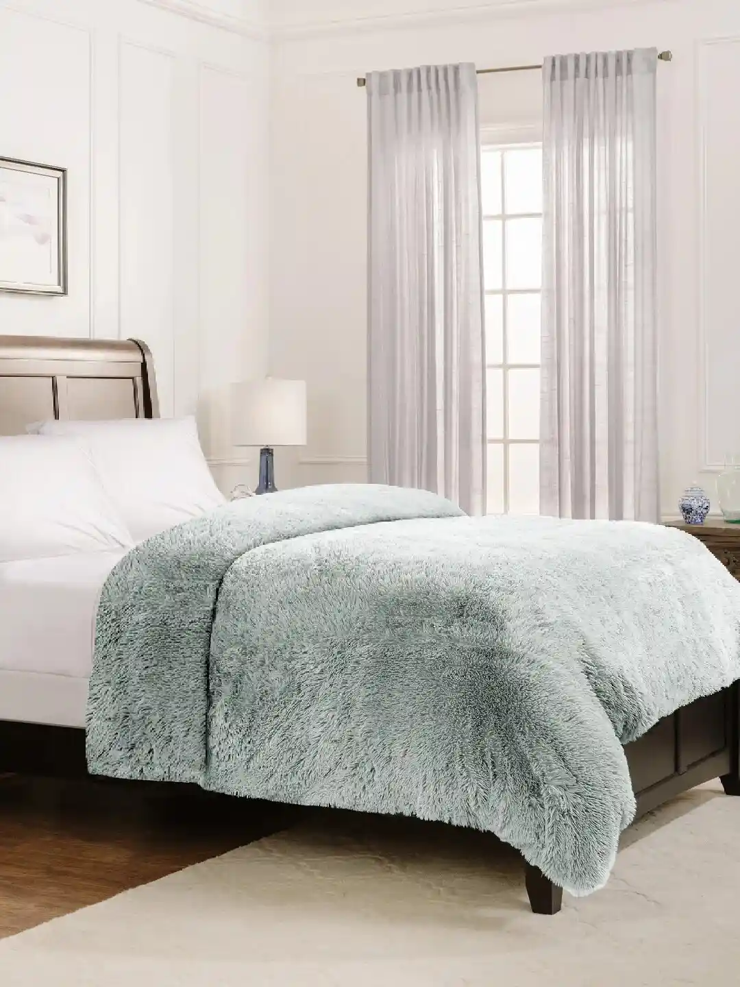 Buy Divine Casa Black Grey 500 GSM Velvet Fluffy Fur Double Bed