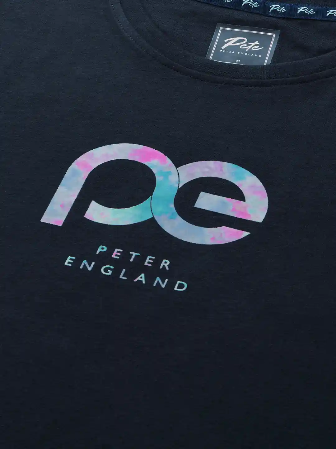 Buy Peter England Casuals Men Navy Blue Brand Logo Printed T-shirt