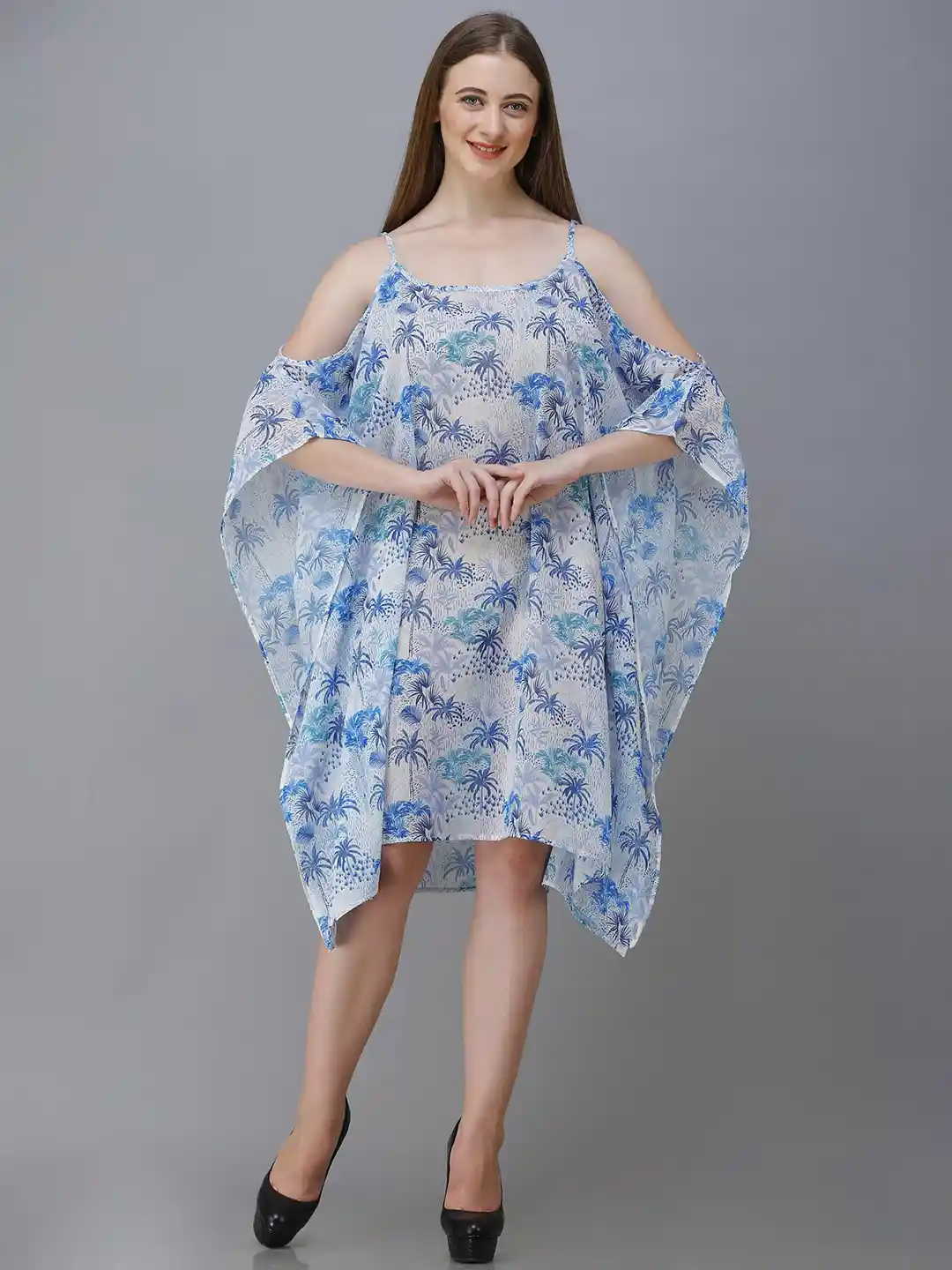 Buy Rajoria Instyle Women Blue Floral Georgette Cold Shoulder