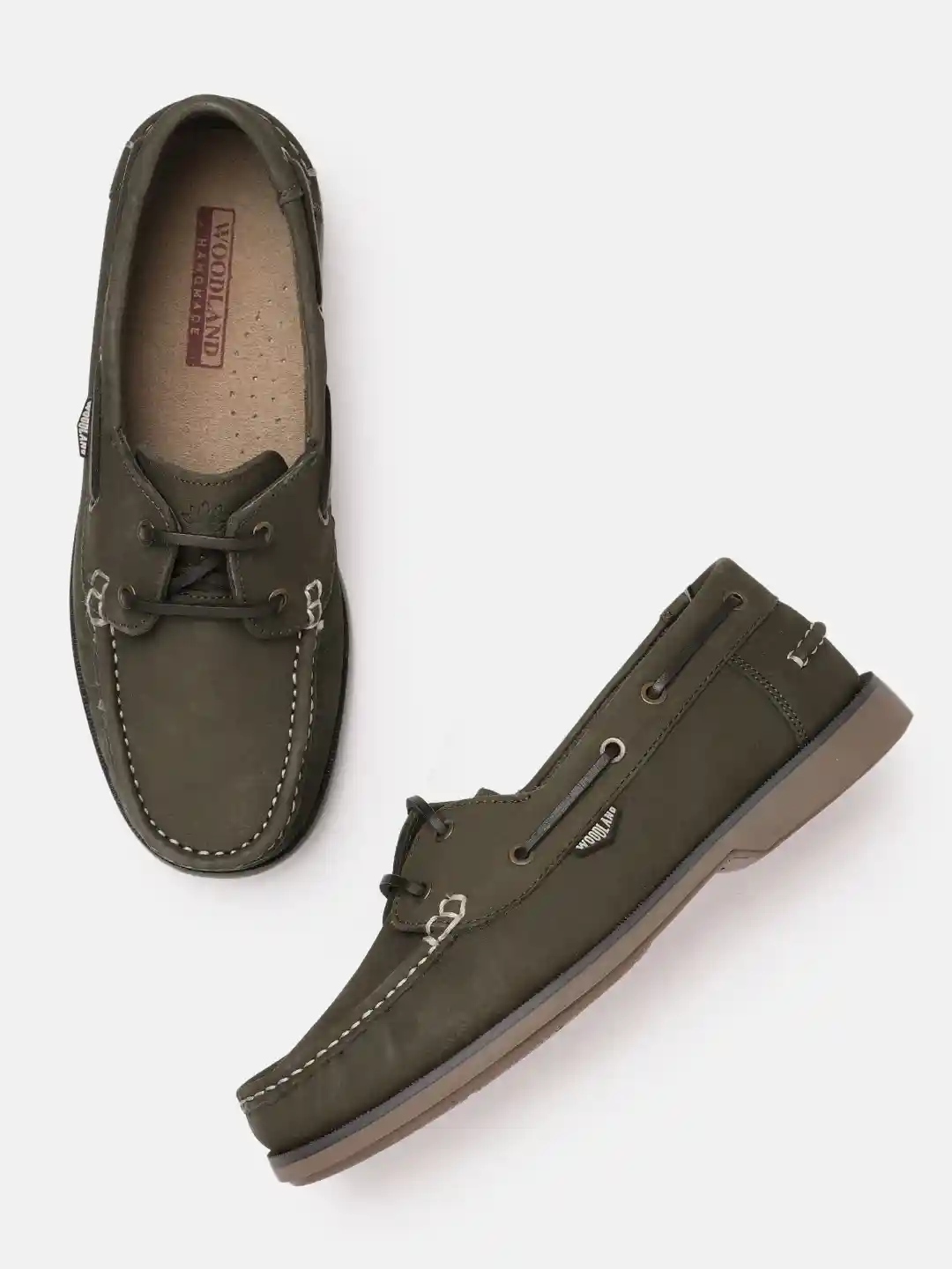 Buy Woodland Men Olive Green Solid Leather Boat Shoes Casual