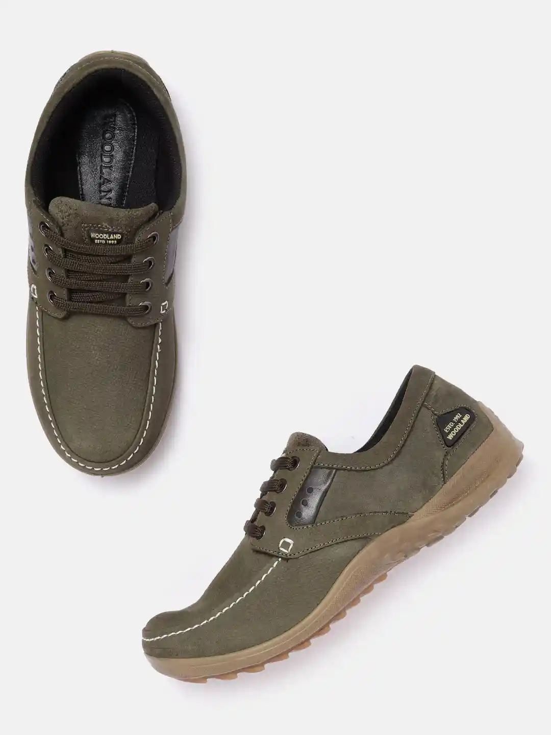 Buy Woodland Men Olive Green Solid Leather Sneakers Casual Shoes
