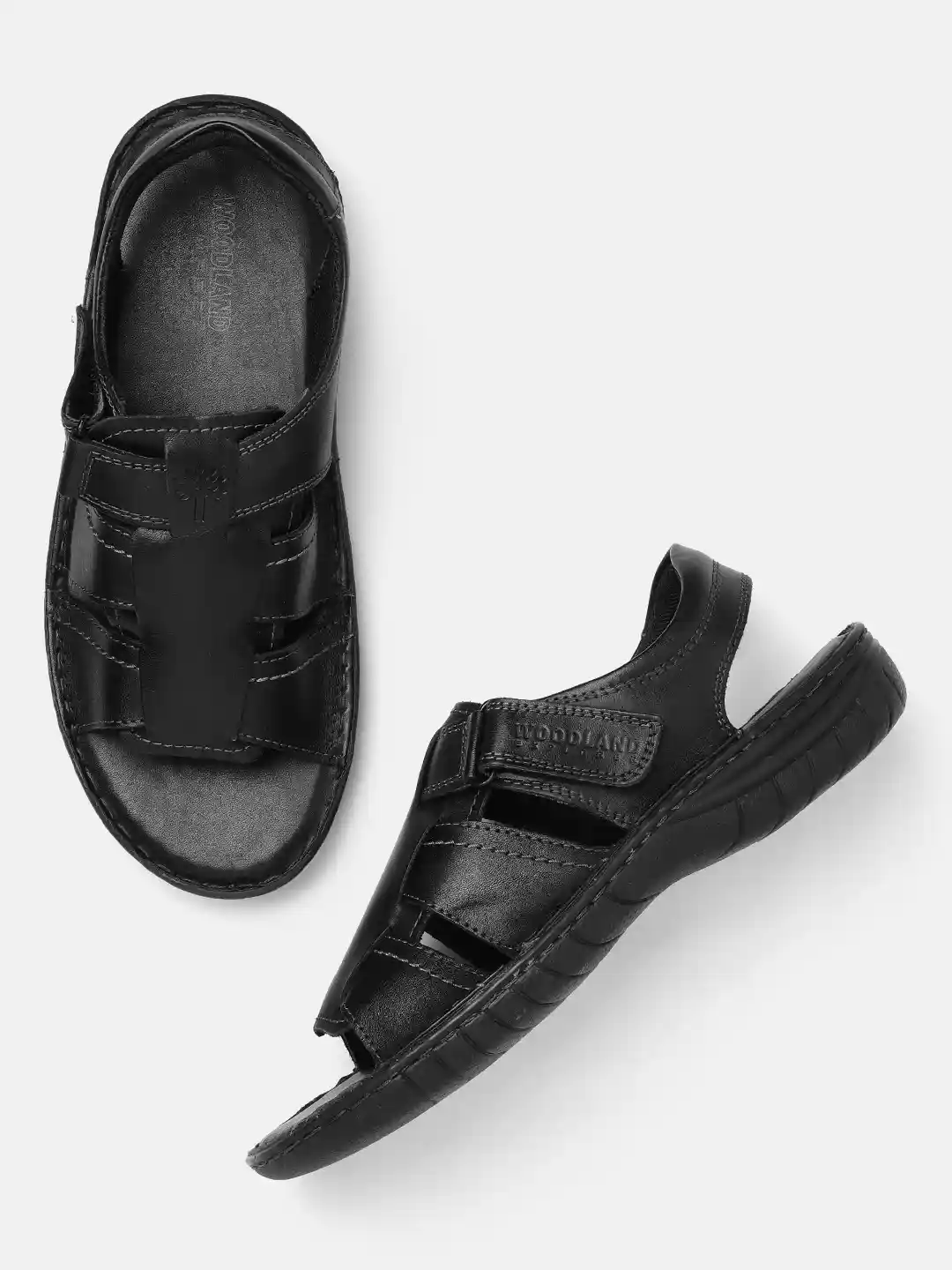 Buy Woodland Men Black Solid Leather Fisherman Sandals Sandals