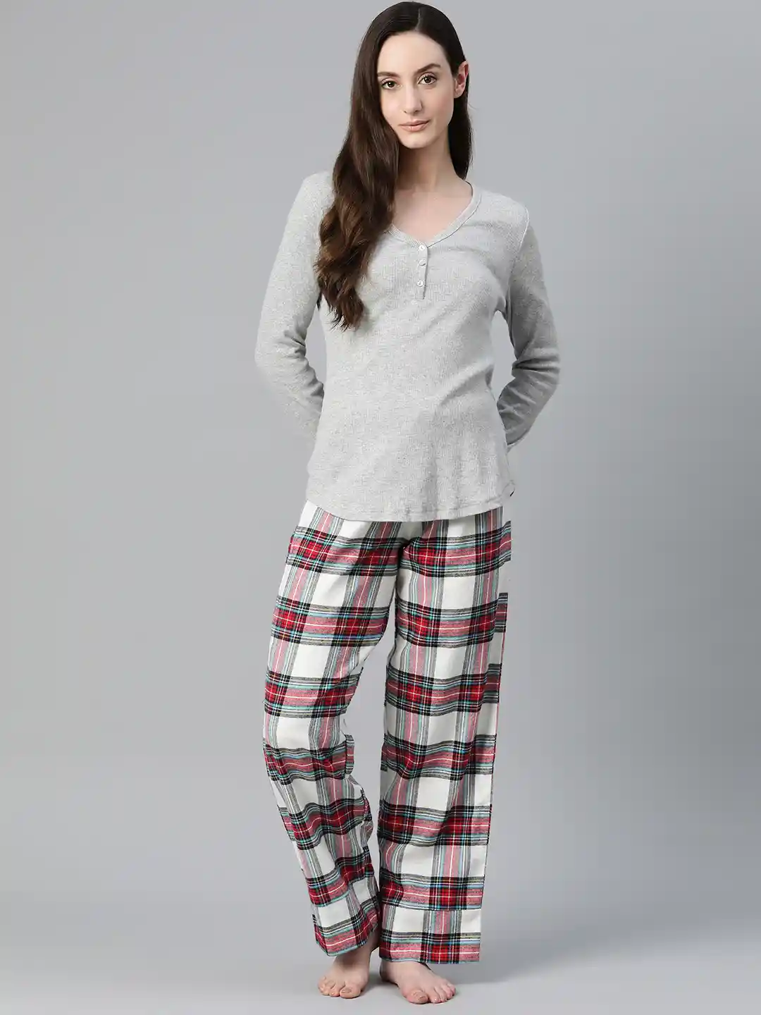 Buy Marks Spencer Ribbed Checked Pyjama Set Night suits for
