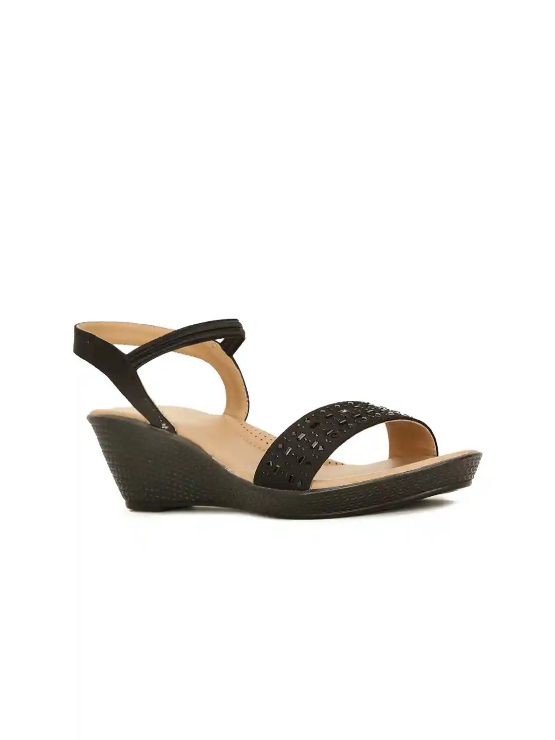 Buy Bata Black PU Wedge Sandals with Laser Cuts Heels for Women