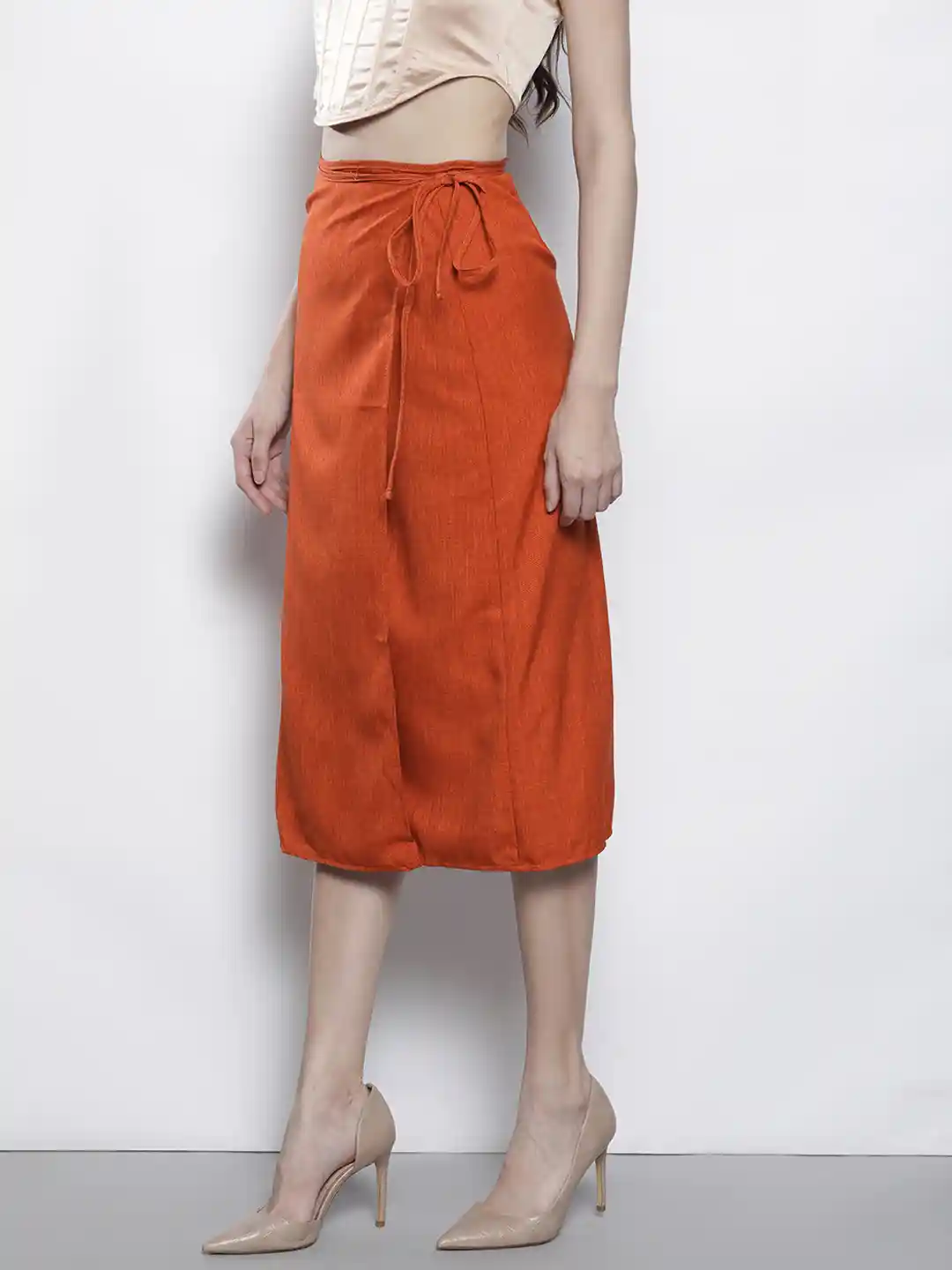 Buy Trendyol Rust Orange Solid Casual Wrap Midi Skirt Skirts for