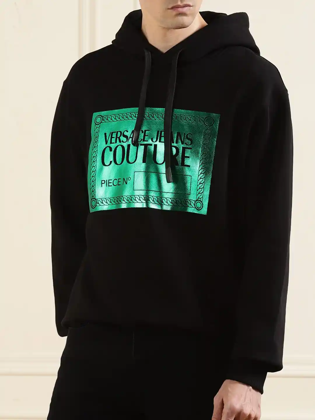 Buy Versace Jeans Couture Men Black Printed Hooded Sweatshirt