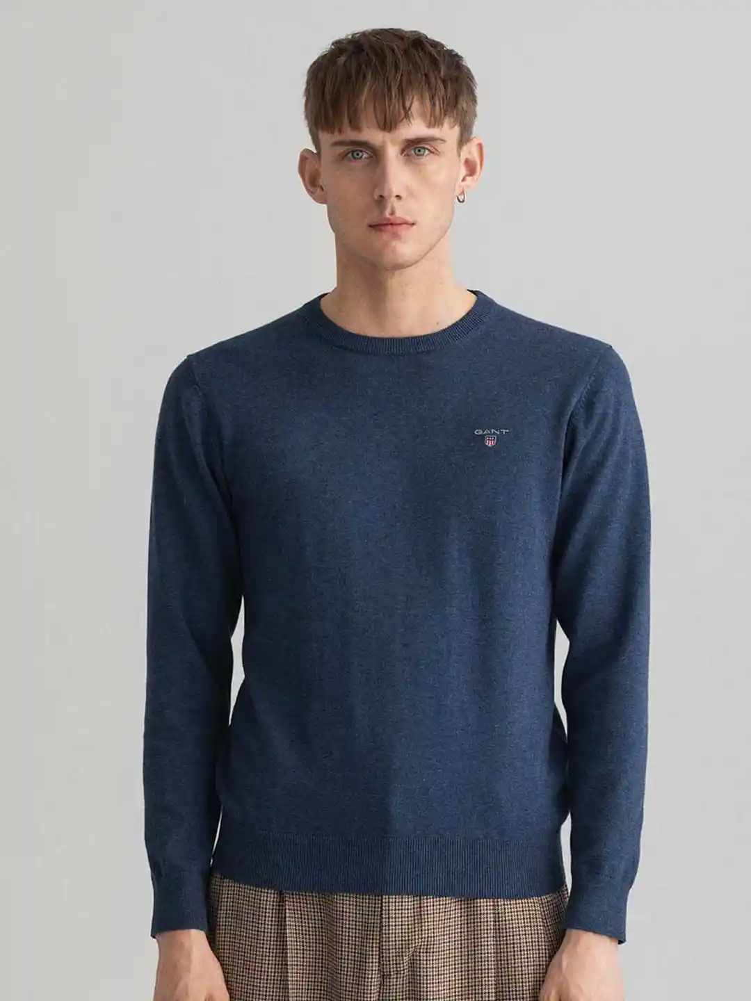 Buy GANT Men Blue Solid Regular Fit Pullover Sweater Sweaters