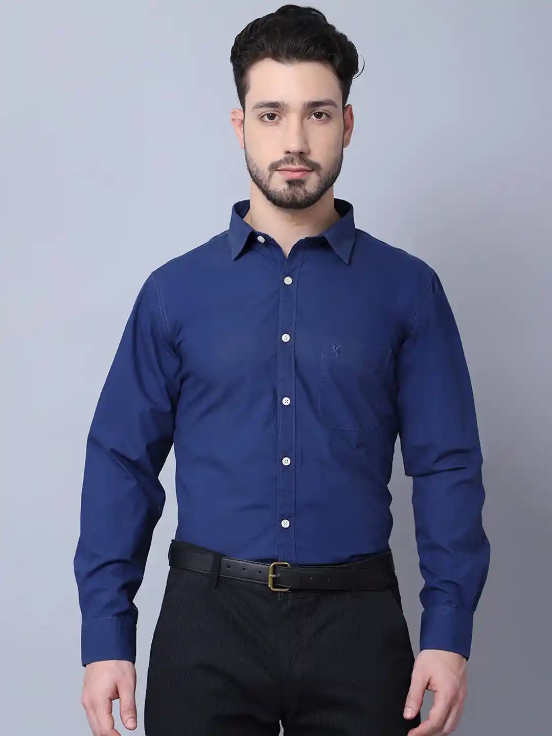 Buy Cantabil Men Navy Blue Solid Regular Fit Casual Shirt Shirts