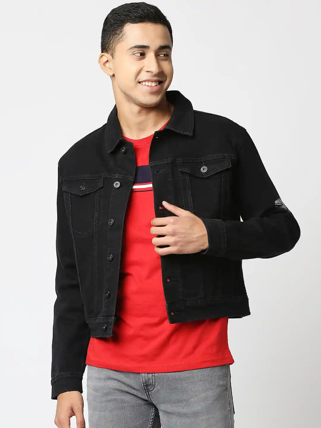 Buy Pepe Jeans Men Black Crop Denim Jacket Jackets for Men