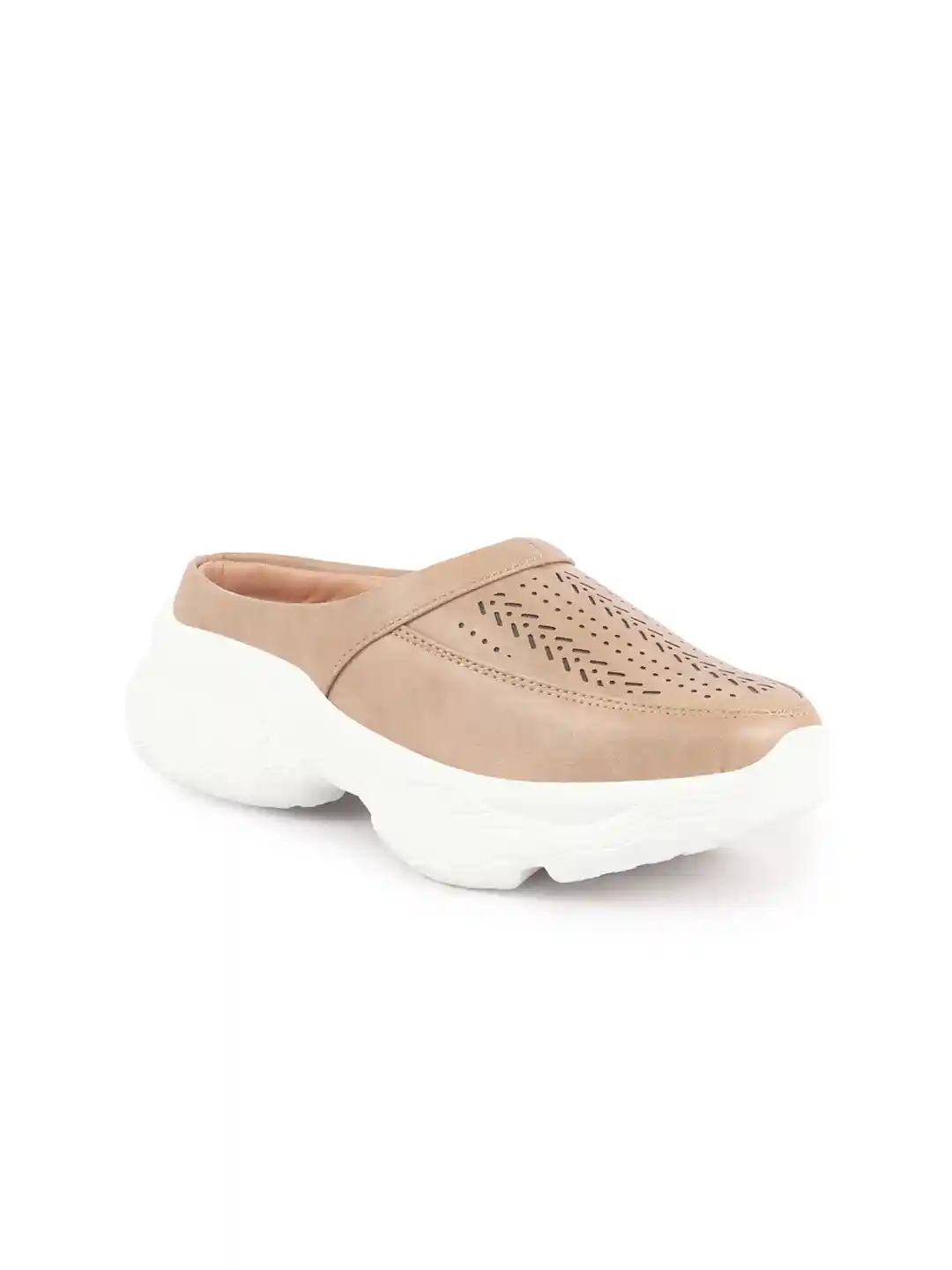 Buy FAUSTO Women Beige Textured PU Mules Casual Shoes for Women