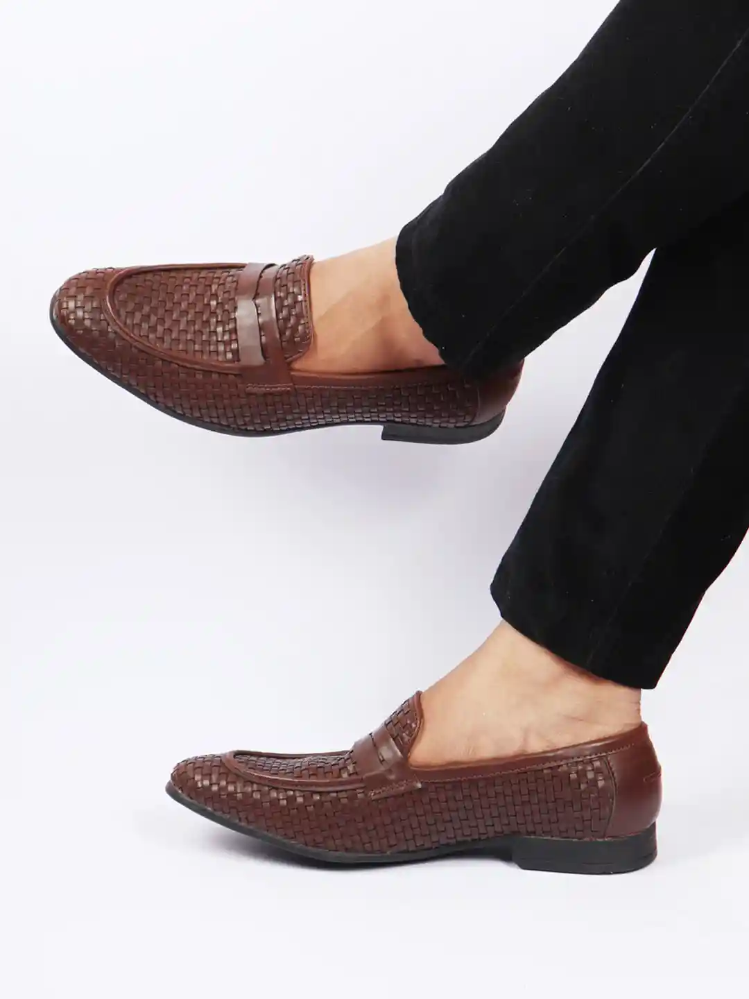 Buy FAUSTO Men Brown Hand Knitted Design Penny Loafer Casual