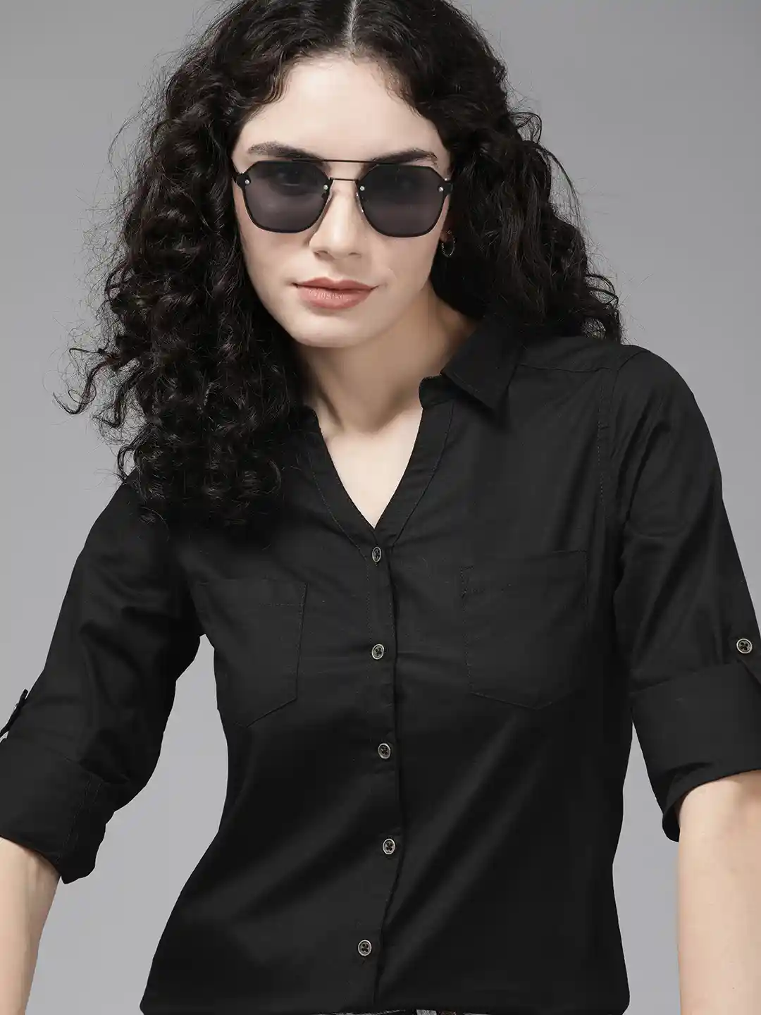 Black Shirt Casual Cotton Shirts For Ladies Black Embroidered