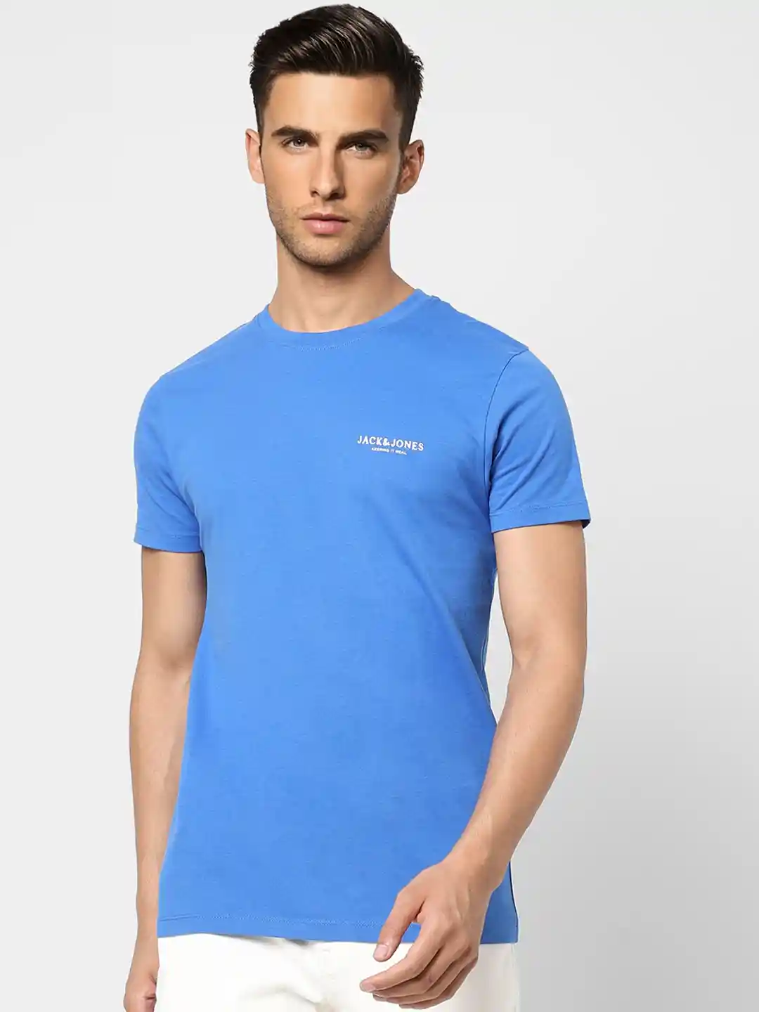 Buy Jack Jones Men Blue Brand Logo Printed Slim Fit T-shirt