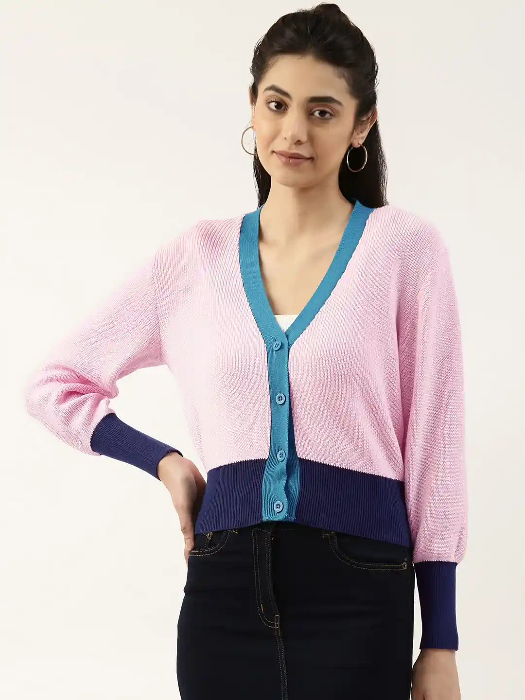 Buy FOREVER 21 Women Pink Blue Colourblocked Pure Cotton