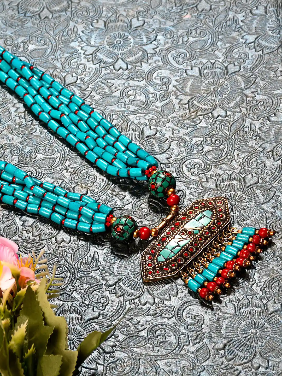 Buy Bamboo Tree Jewels Turquoise Blue Red Afghan Necklace