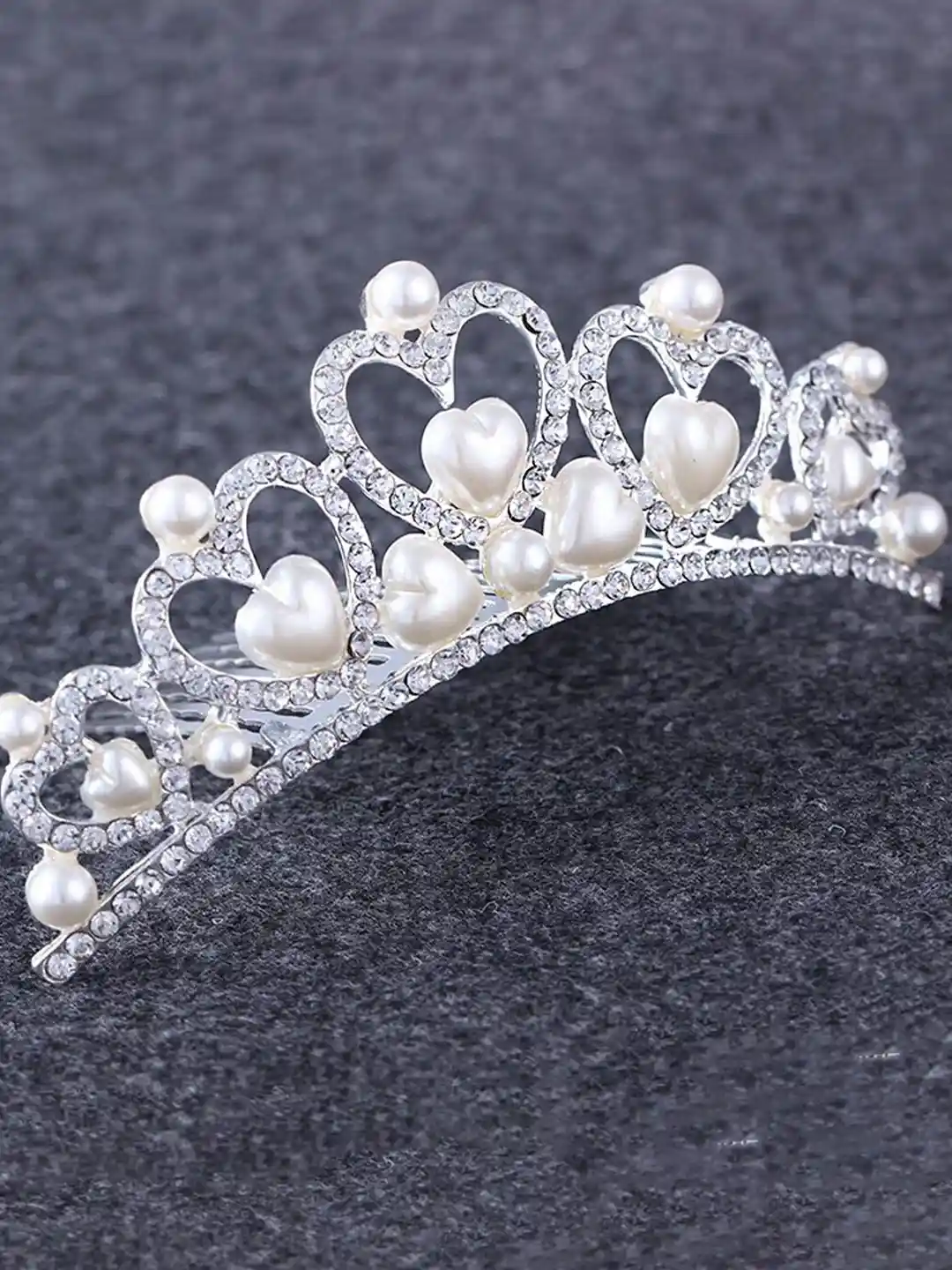 Buy Yellow Chimes Women Silver Toned Pearls Heart Princess Tiara