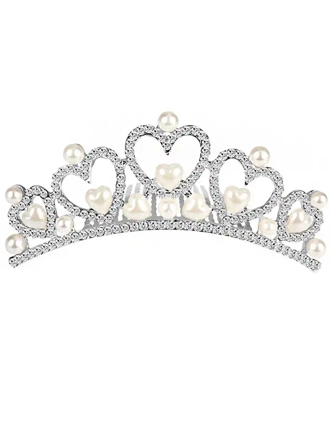 Buy Yellow Chimes Women Silver Toned Pearls Heart Princess Tiara