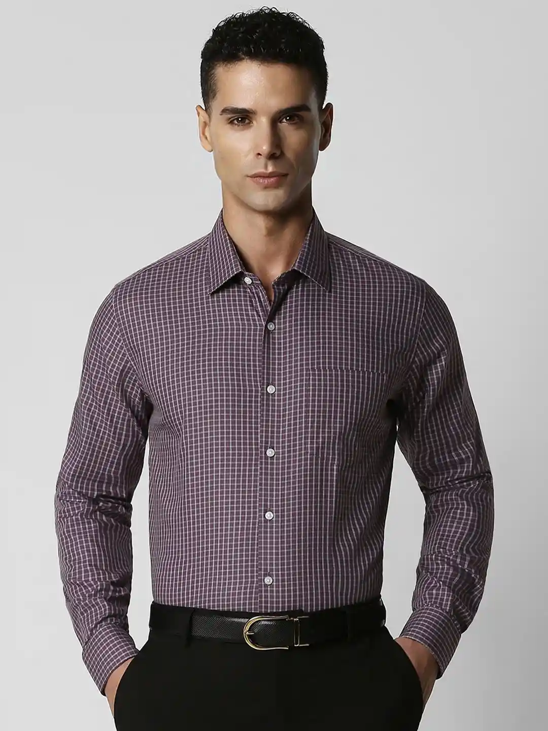 Van Heusen Men Grey Slim Fit Checked Formal Shirt