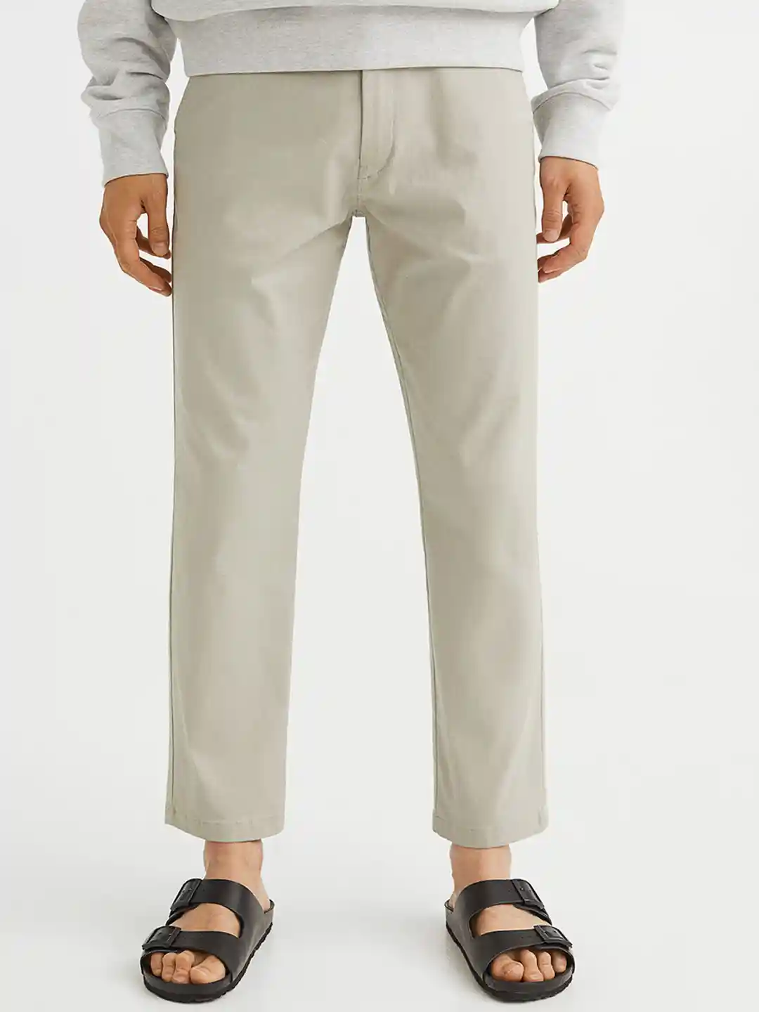 Buy H&M Men Grey Slim Fit Cropped Cotton Chinos Trousers for Men