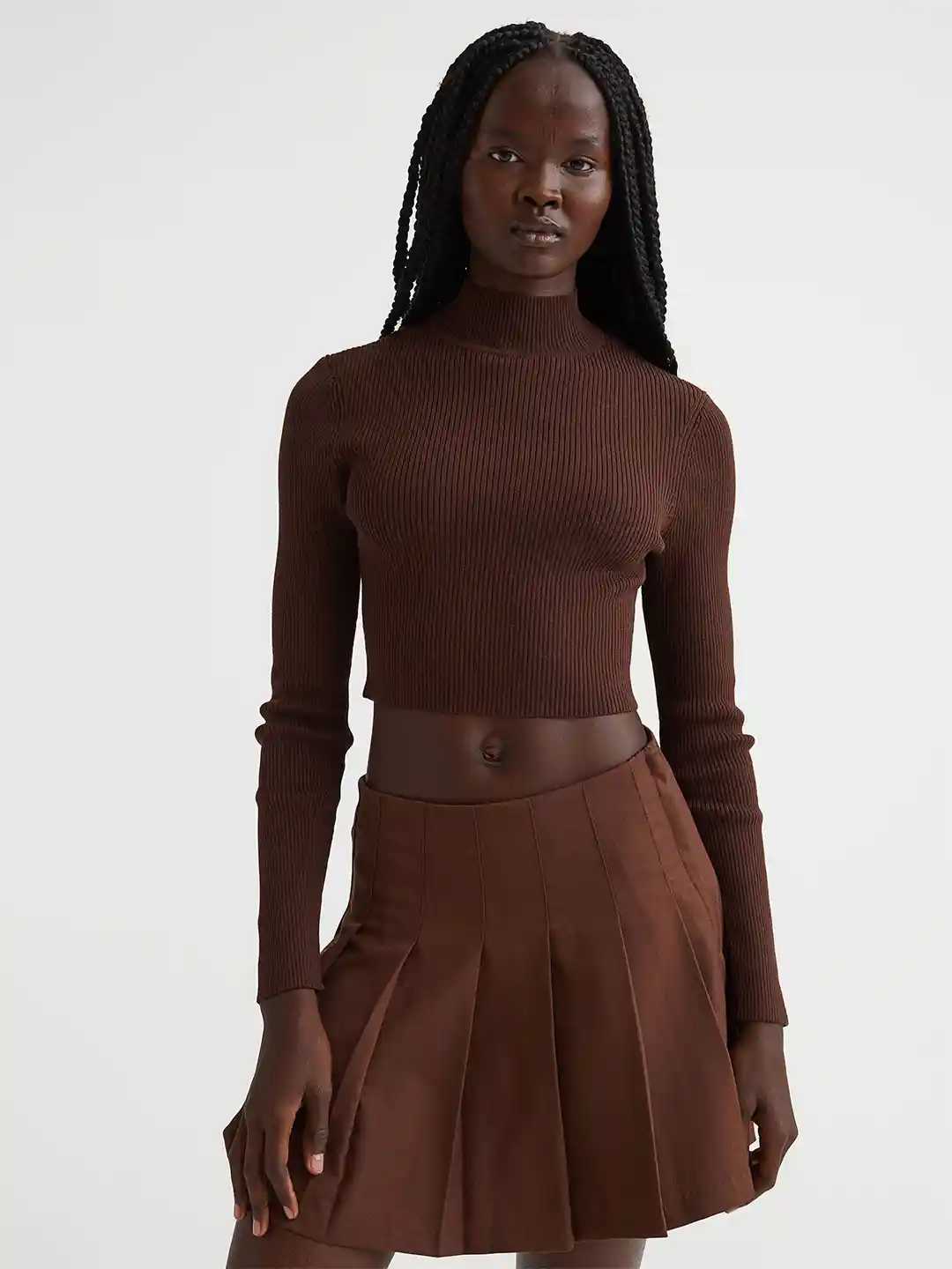 Buy H&M Brown Ribbed Turtleneck Top Tops for Women 19410572 Myntra