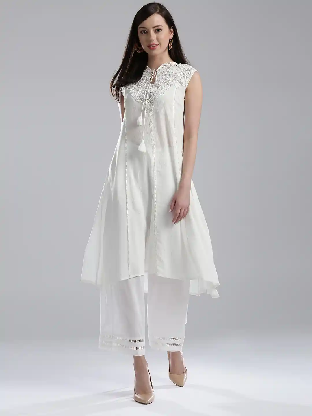 Buy W Women White Crochet A-Line Kurta Kurtas for Women 1941528