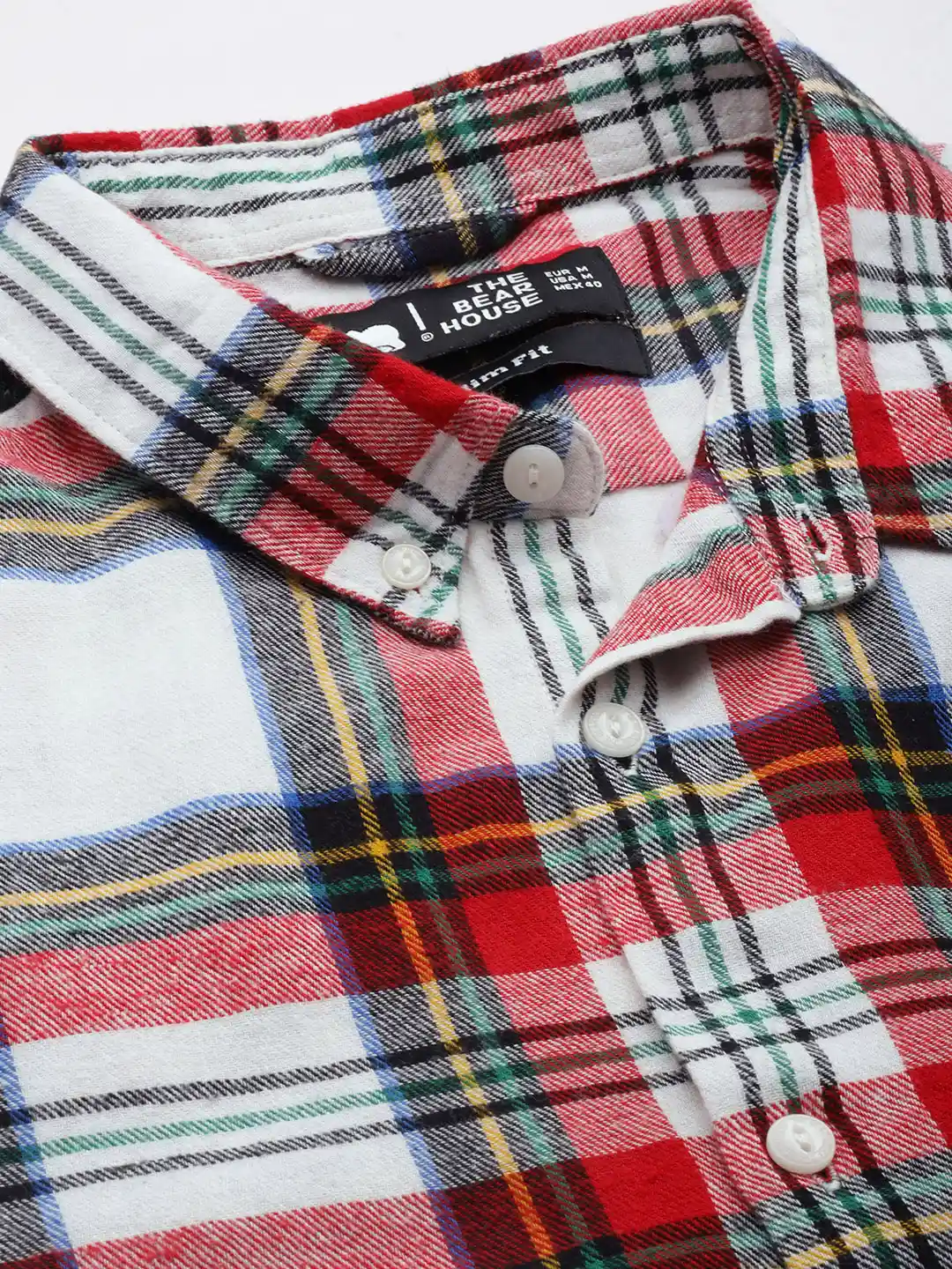 Buy THE BEAR HOUSE Men White Red Slim Fit Checked Cotton Flannel