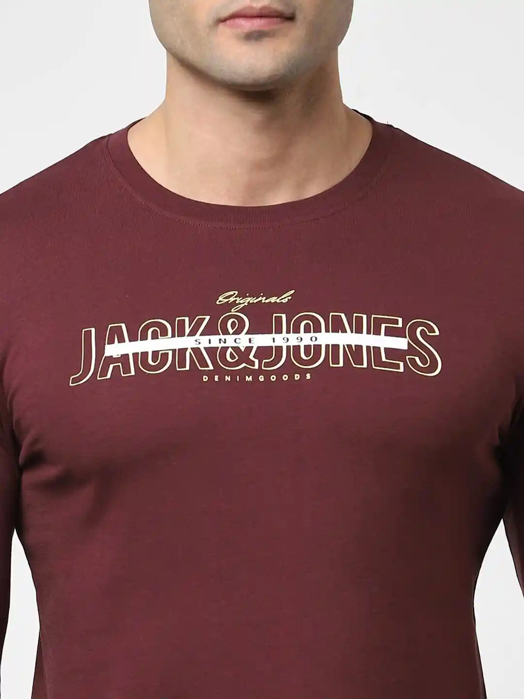 Buy Jack Jones Men Maroon Typography Long Sleeve T-shirt