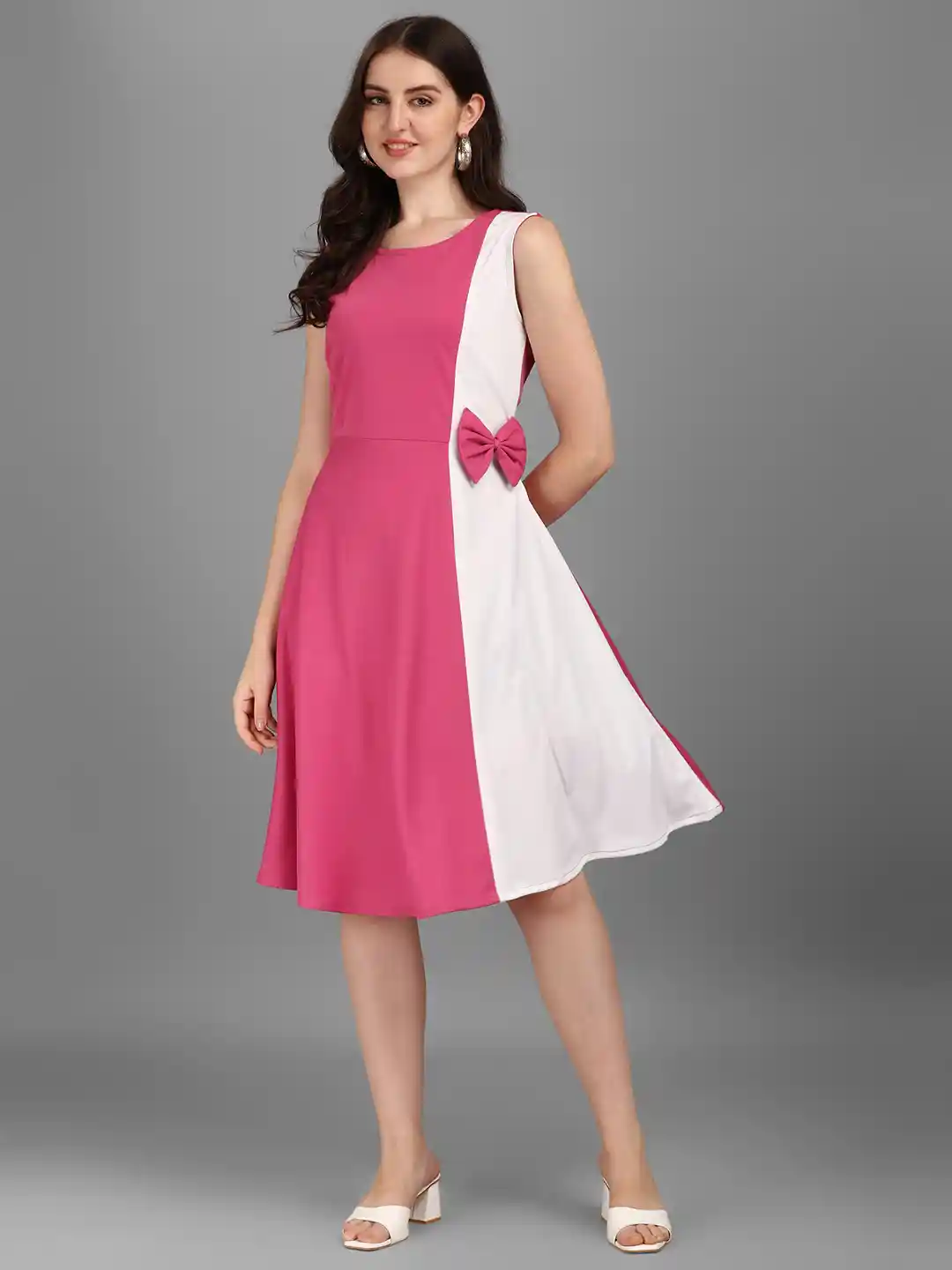 Buy Kinjo Pink White Colourblocked Formal Dress Dresses for