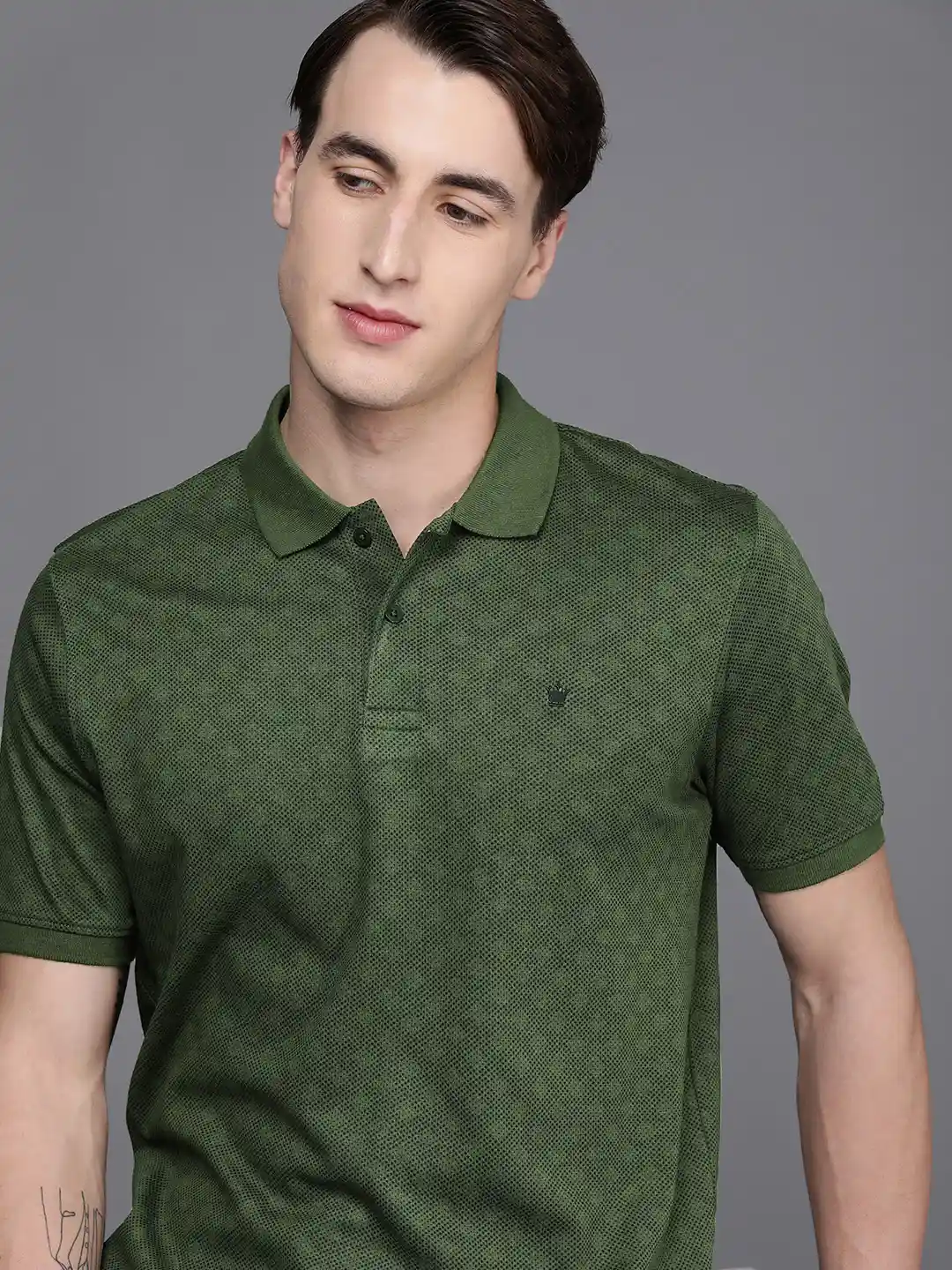 Buy Louis Philippe Men Olive Green Black Printed Polo Collar T