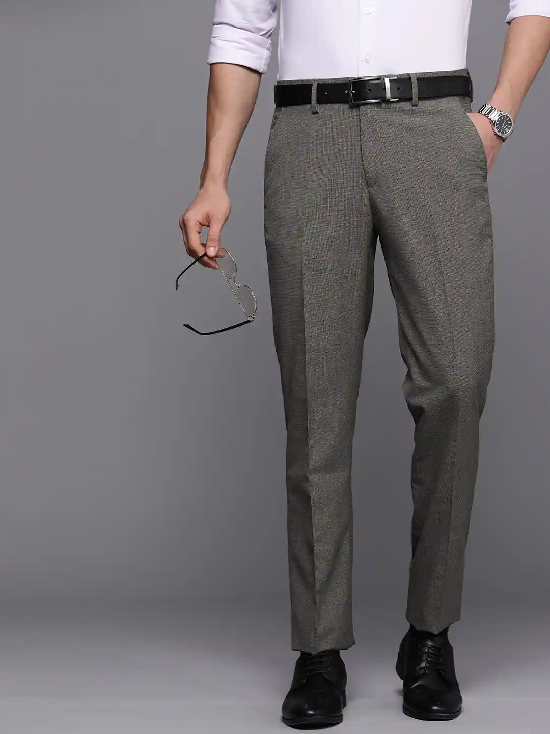 Louis Philippe Men Grey Slim Fit Formal Trousers