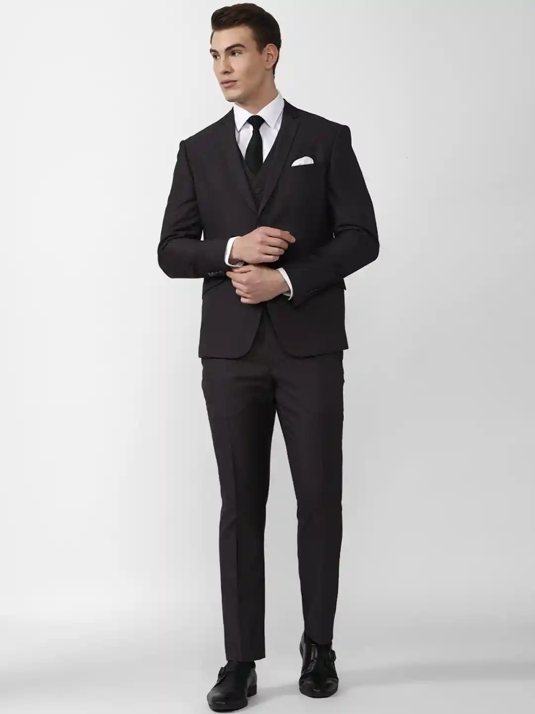 Van Heusen Men Black Solid Slim-Fit Single-Breasted Formal Suit
