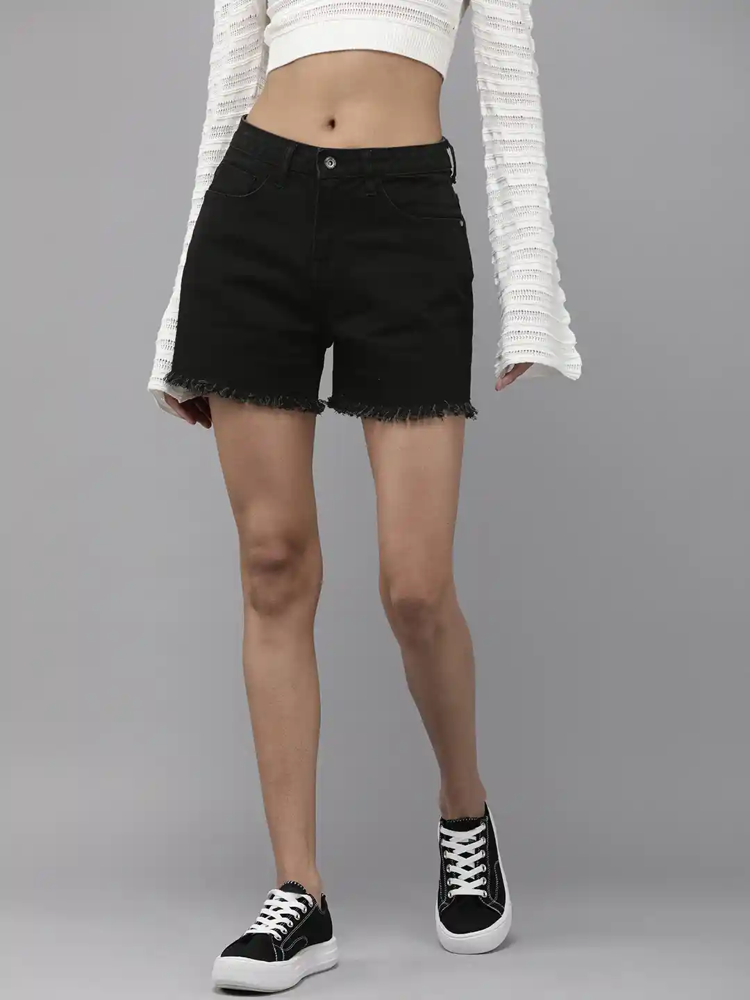 Jean Shorts Black High Waisted Shorts With Buttons Clothing High