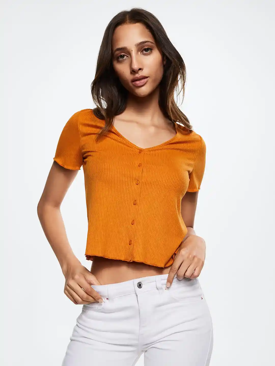 Buy MANGO Ribbed Front-Open Sustainable Crop Top Tops for Women