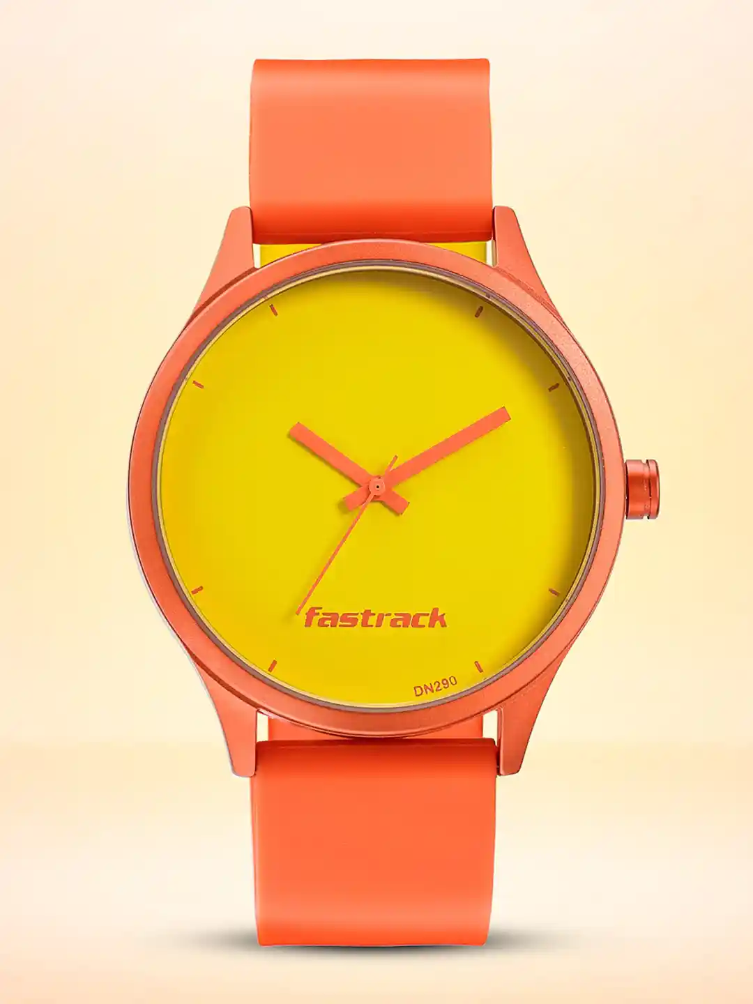 Buy Fastrack Unisex Yellow Aluminium Dial Orange Straps Analogue
