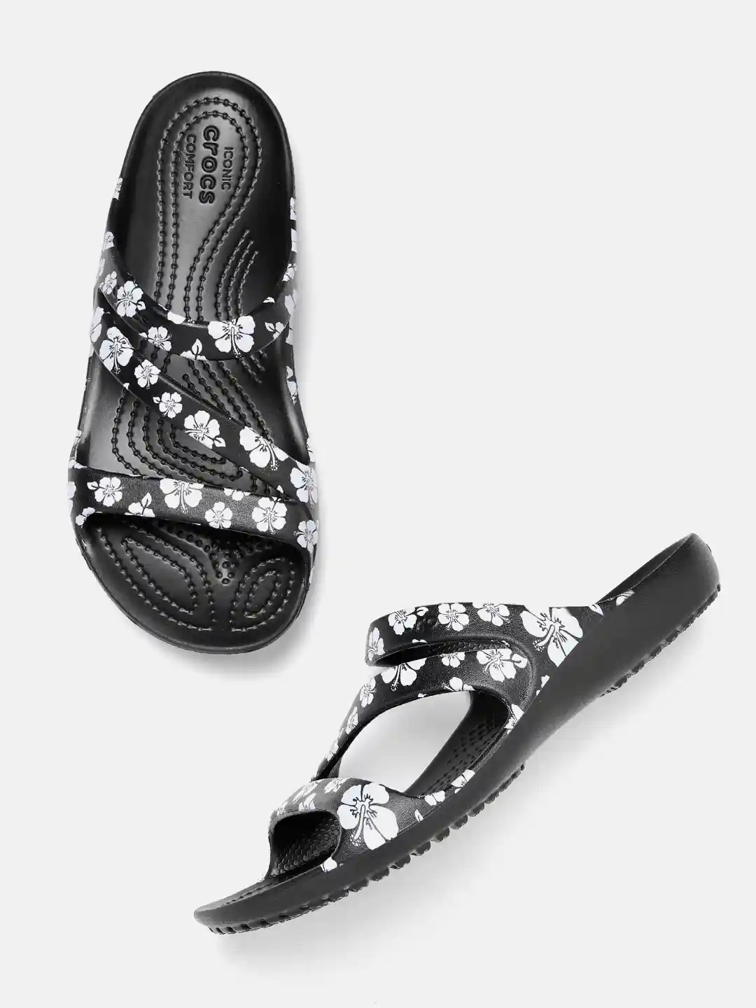 Buy Crocs Women Black White Floral Printed Open Toe Flats