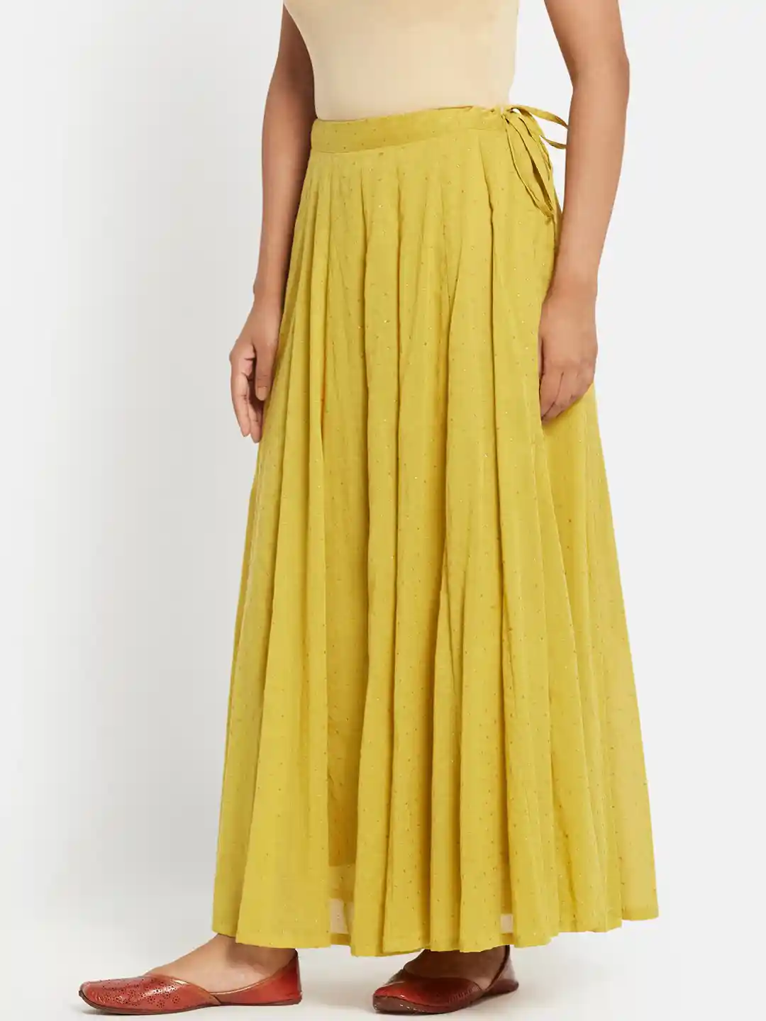 Buy Fabindia Women Mustard Yellow Embellished Cotton Flared Maxi
