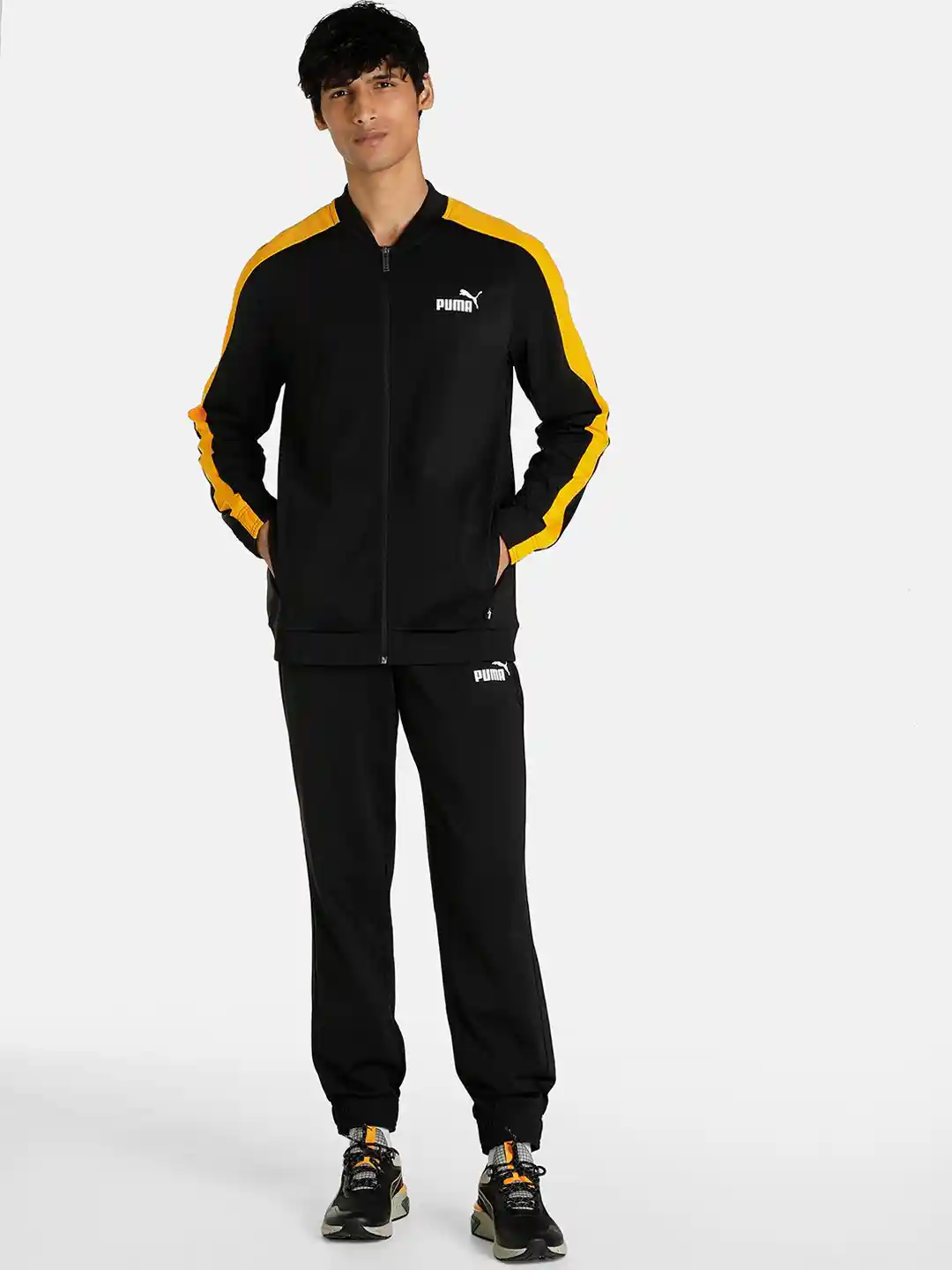 Buy Puma Men Black \u0026 Yellow Solid Baseball Tricot Regular Fit Tracksuits -  Tracksuits for Men 19477572 | Myntra
