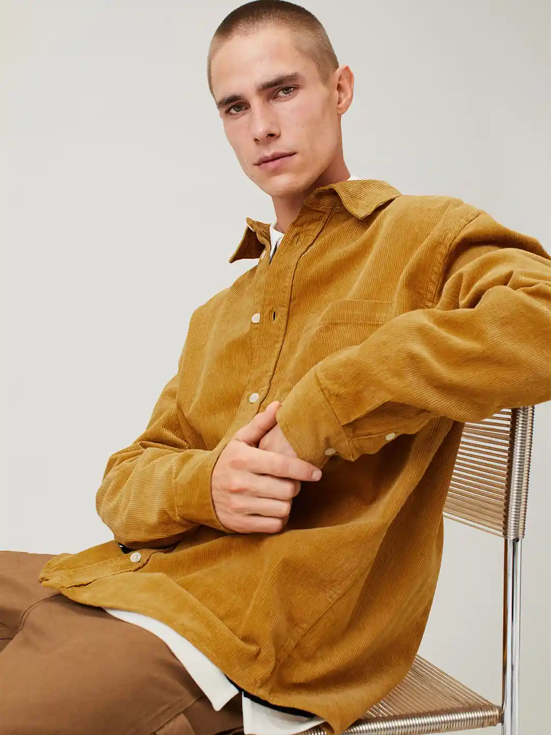 Buy H&M Men Yellow Relaxed Fit Corduroy Shirt Shirts for Men