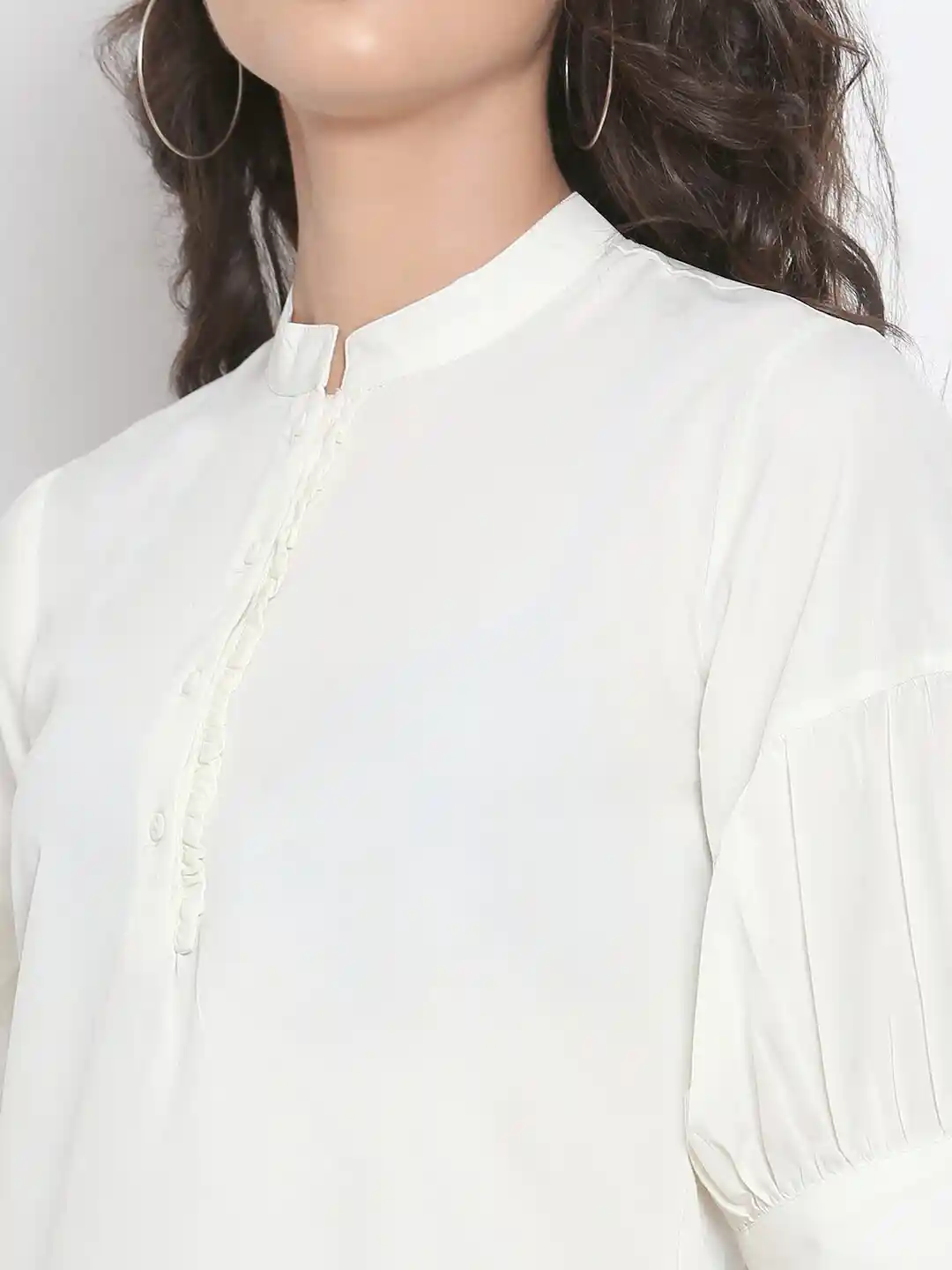 Buy MARC LOUIS Cream-Coloured Mandarin Collar Crepe Shirt Style