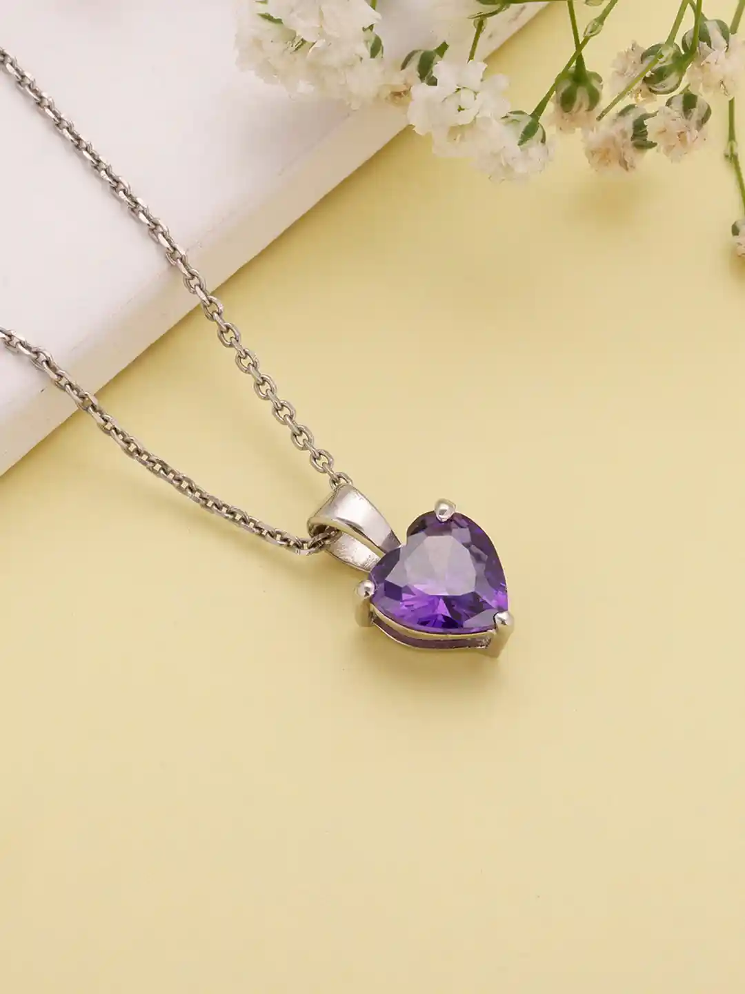 Buy GIVA 925 Silver Purple Heart Pendant With Link Chain Pendant