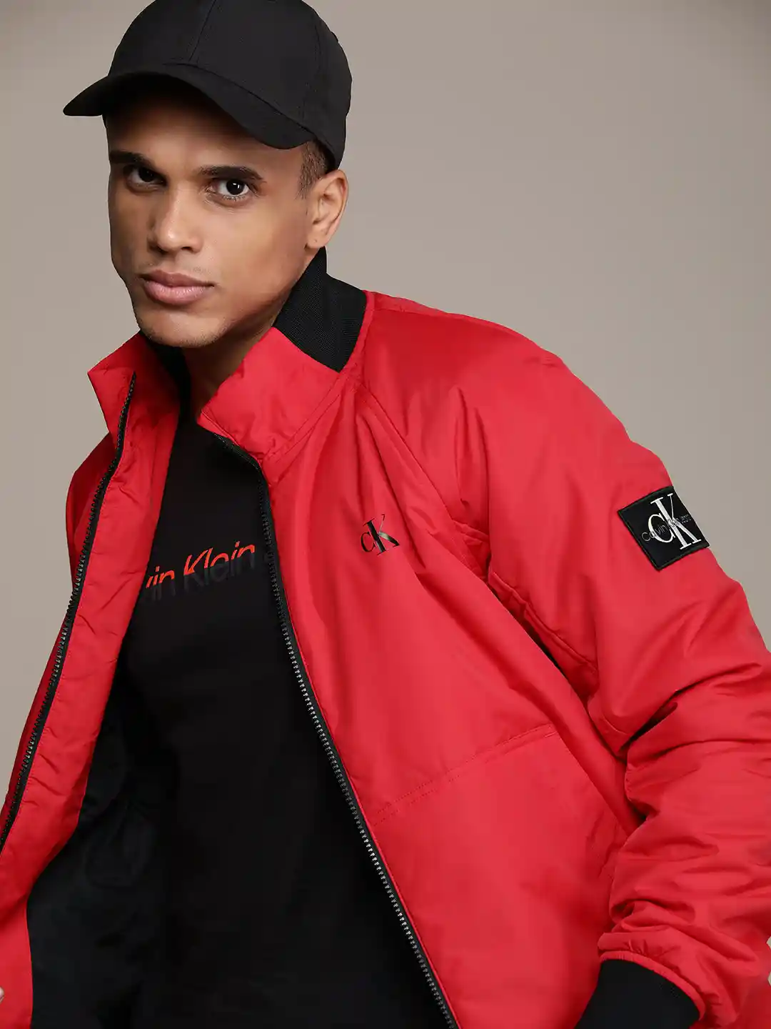 Buy Calvin Klein Jeans Men Red Solid Mock-Collar Padded HARRINGTON