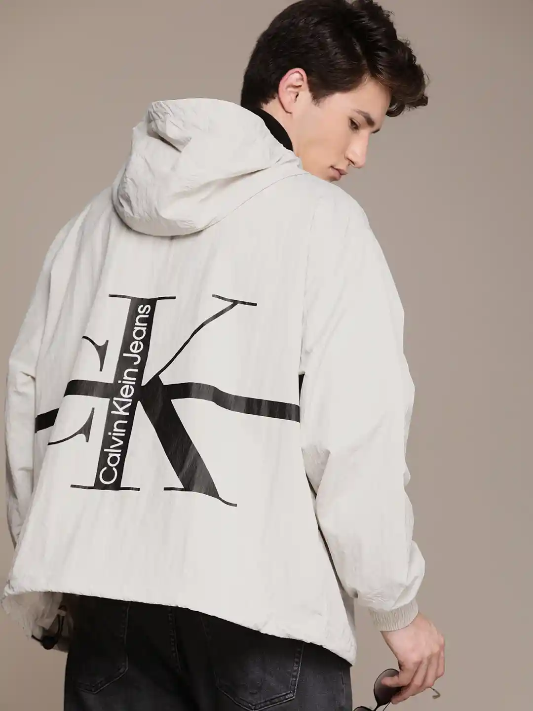 Calvin Klein Jeans Men Beige Brand Logo Back Print Windcheater Tailored  Jacket