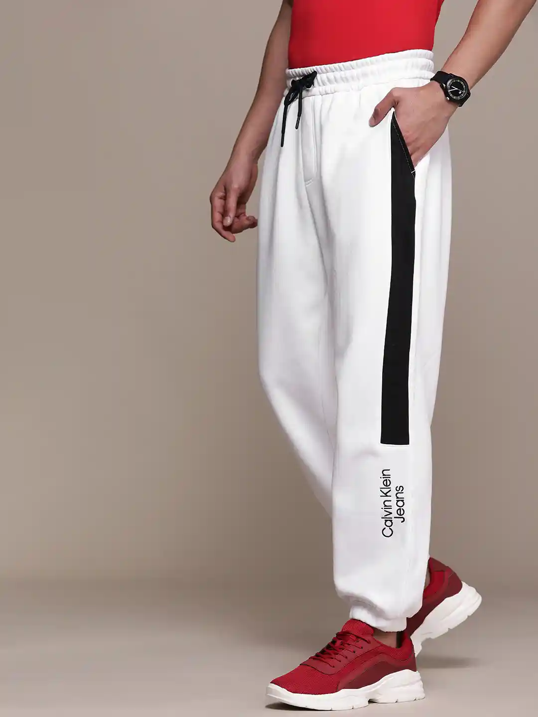 Buy Calvin Klein Jeans White Brand Logo Printed Mid Rise Joggers