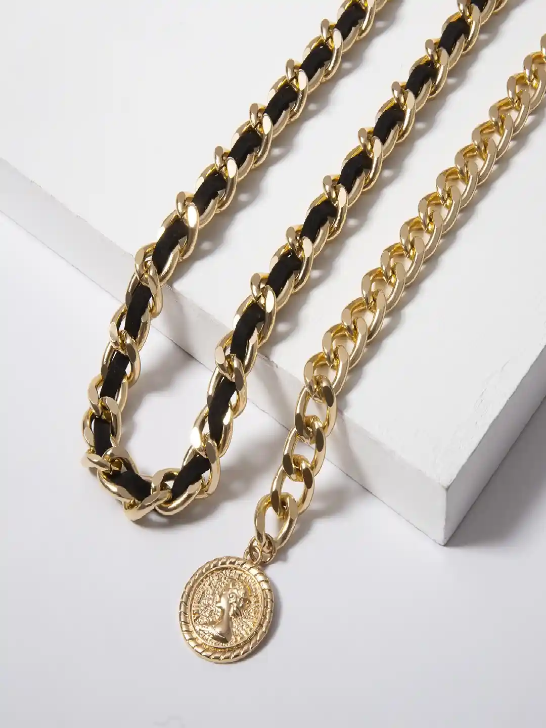 AQUASTREET Women Black Gold Braided Waist Chain Belt