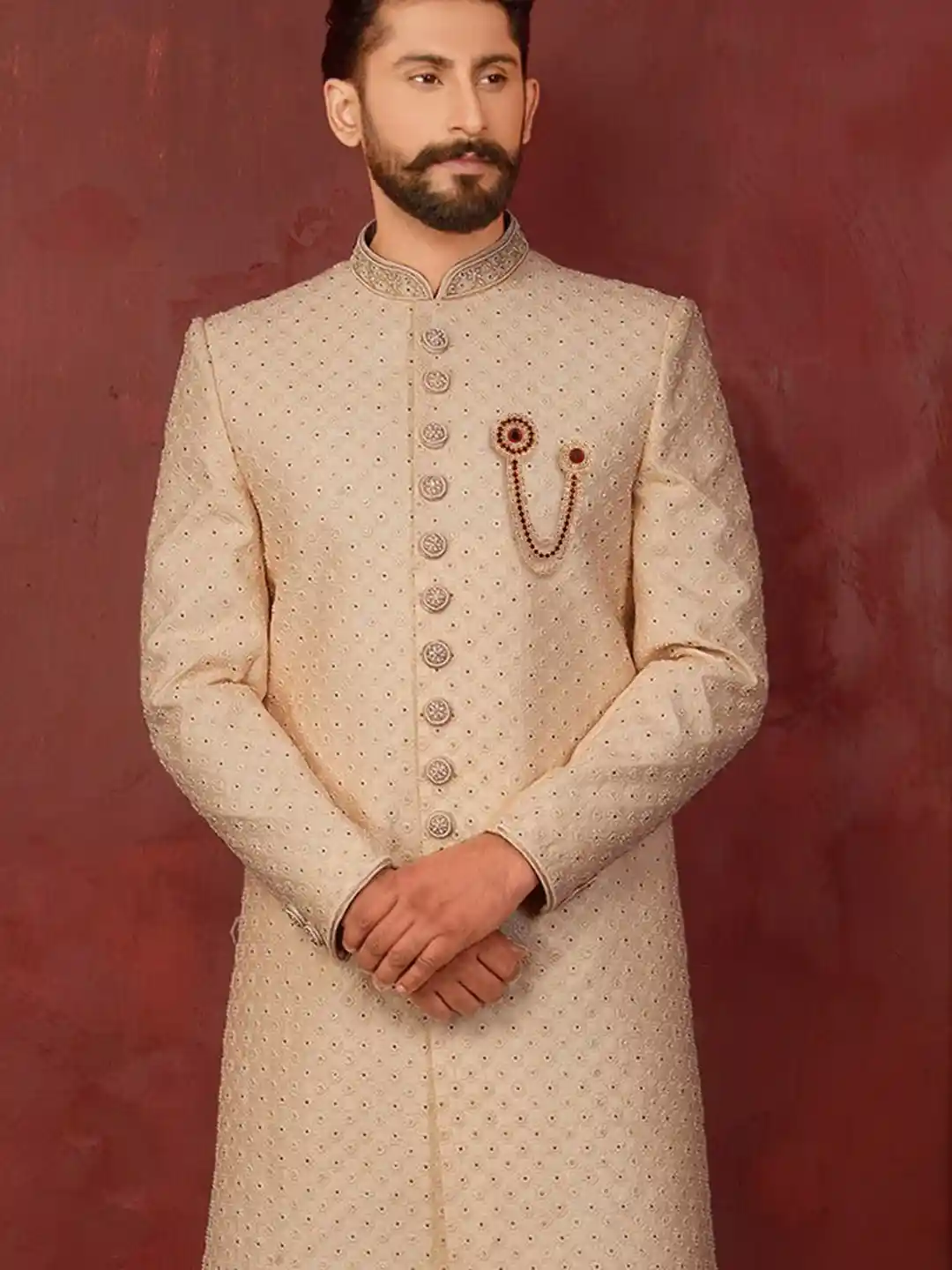 Buy Sanjog Men Maroon Gold-Toned Embellished Metal Brooch Chain