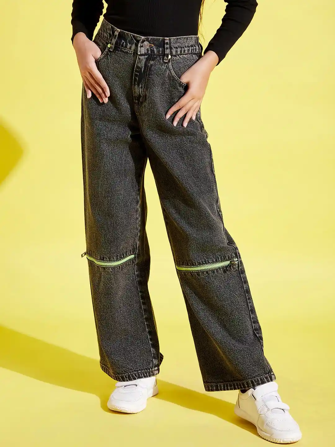 Buy Noh Voh - SASSAFRAS Kids Girls Black Straight Fit Slash