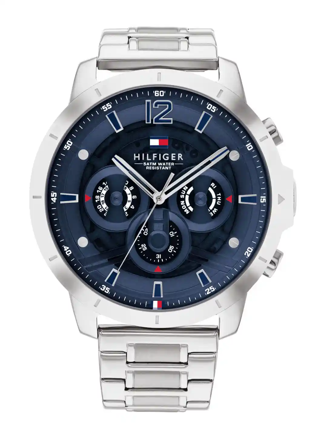 Tommy Hilfiger Men Blue Dial Silver Toned Stainless Steel Bracelet Style  Straps Analogue Watch